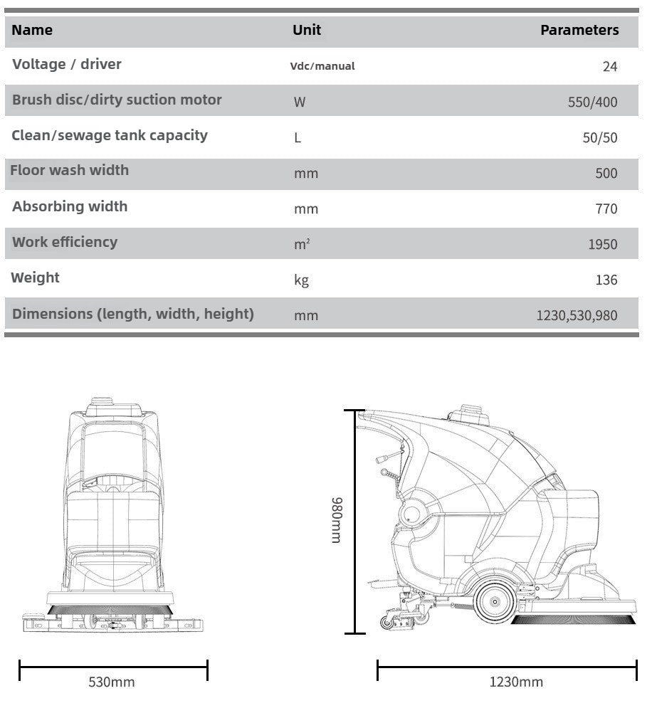 Gaomei GM50B hand push floor scrubber supermarket floor scrubber suction dryer parking lot floor scrubber sturdy, durable and compact