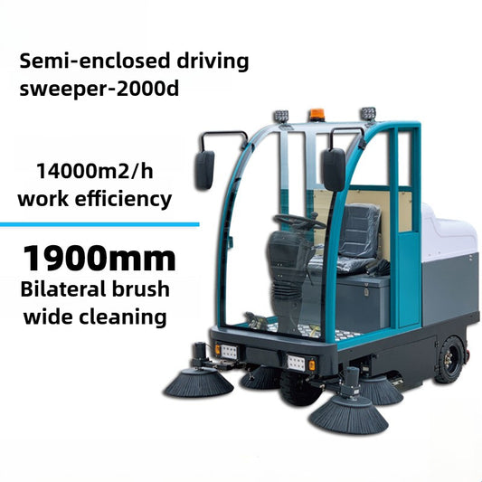 Vacuum cleaner semi enclosed driving type/2000D municipal sanitation factory road leaf sweeping/four brush sweeping with large width