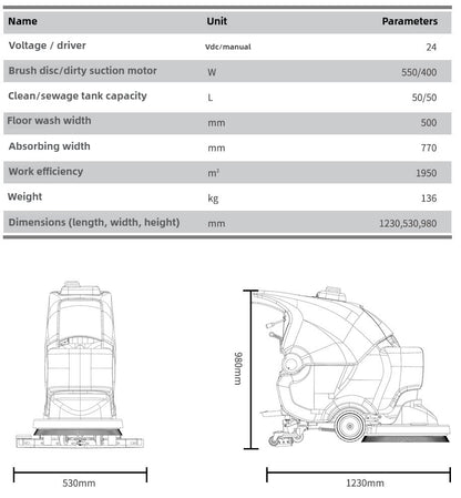 Gaomei GM50B hand push floor scrubber supermarket floor scrubber suction dryer parking lot floor scrubber sturdy, durable and compact